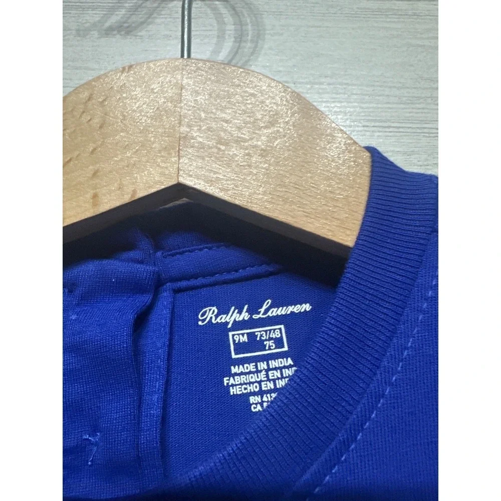 Ralph Lauren Peplum Top Girls 9M Royal Blue Plaid‎ Logo Long Sleeve EUC